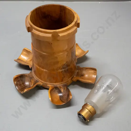 vintage carved Israeli olivewood pipe stand H150 D180 & an unusual vintage lightbulb with star of David shaped filament