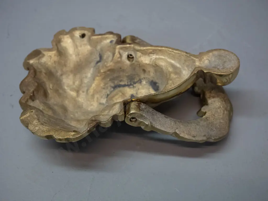 cast brass figural door knocker with Romanesque face - some pitting and discolouration. H-170 W-120 Image 1++