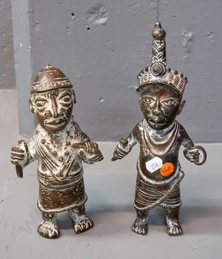 two cast brass tribal style figurines - taller is H-215 Image 1++