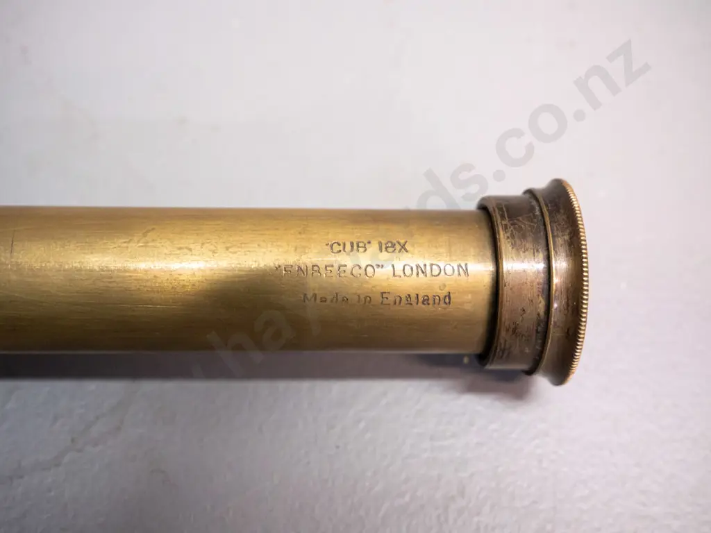 small brass collapsing telescope marked Enbeeco England L-160 and an Eschenbach Farlux scope Image 1++
