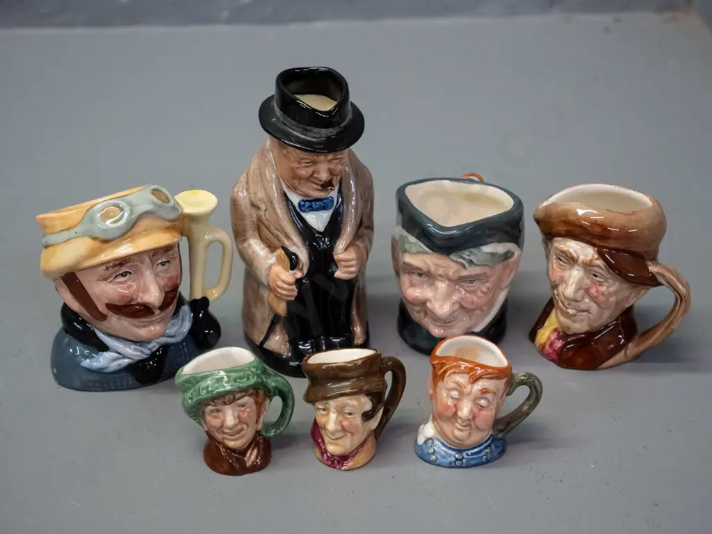 7 Royal Doulton character jugs - 4 small and 3 miniature - Winston Churchill H-100, see photos for others Image 1++