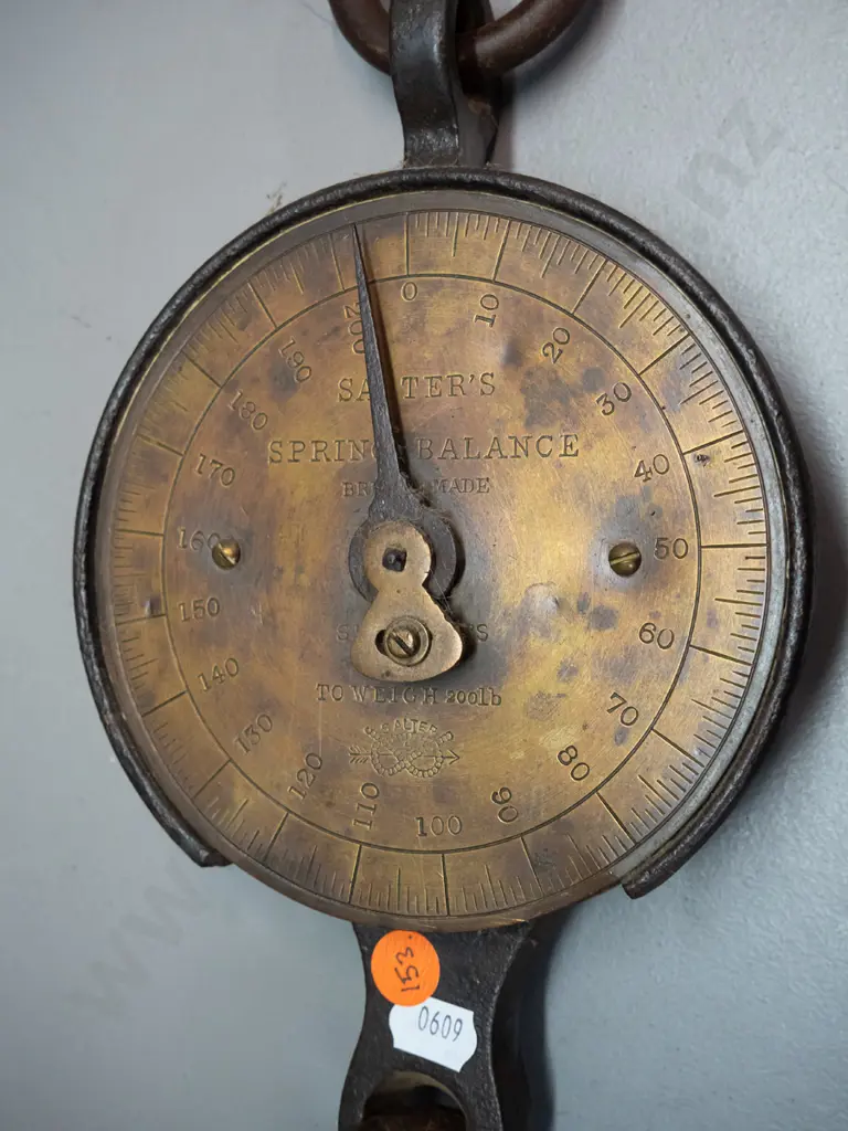 vintage Salter's hanging scales marked "Spring Balance" - brass face, cast iron body and fittings H-410 Image 1++