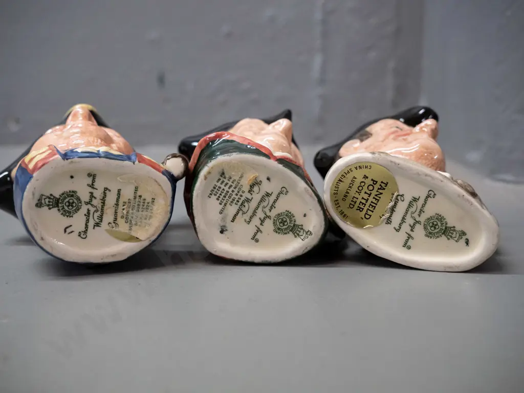 6 small Royal Doulton Characters from Williamsburg character jugs, approx. H-60. See photos for names Image 1++