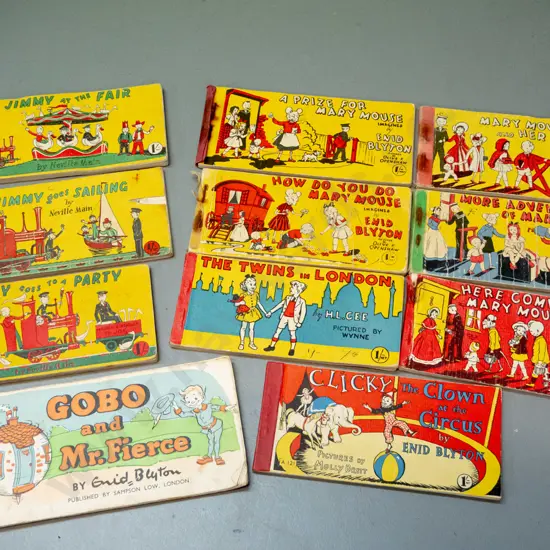 assorted miniature children's comic books - Enid Blyton, Neville Main "Jimmy" series, etc. Wear and some staining, rusty