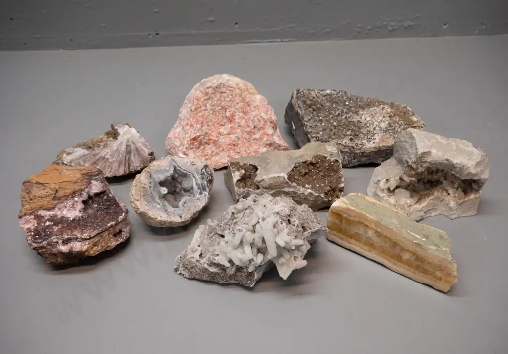 assorted semi-precious stone and mineral specimens - some part sliced or polished, including geodes and crystalline, Image 1++