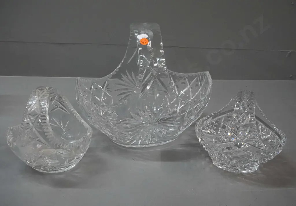 3 cut crystal baskets - 2 small and larger is H-240 L-265 Image 1++