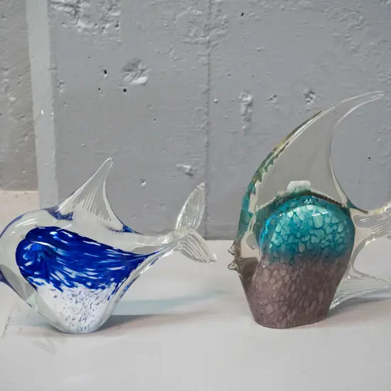 2 art glass fish ornaments - larger is H-190 L-160