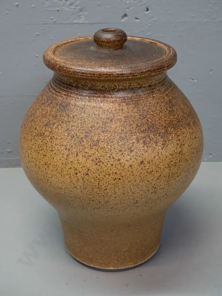 large studio pottery lidded urn/pot, unknown potter's mark to base H-345 D-250 Image 1++