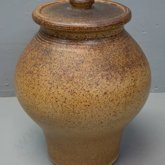large studio pottery lidded urn/pot, unknown potter's mark to base H-345 D-250