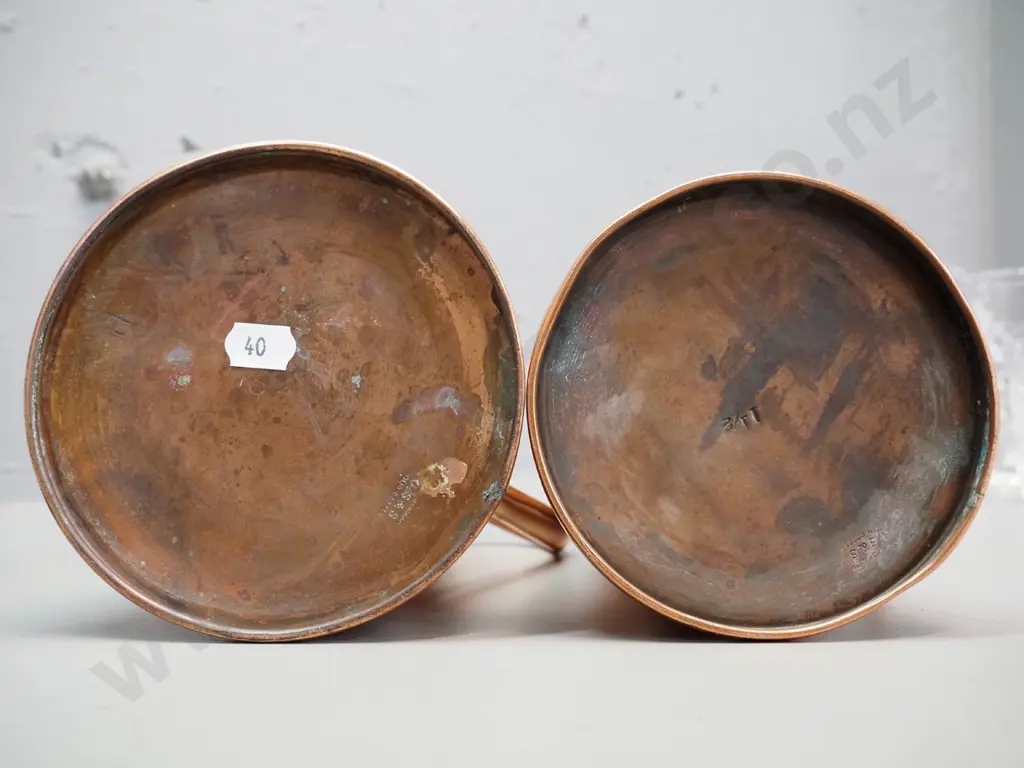 2 copper ewer jugs marked England - smaller half pint, larger marked "H" is H-230 Image 1++