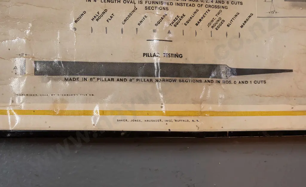 vintage advertising poster for Nicholson files - factories in USA, Canada, Holland, on thin metal hanger, some creasing Image 1++