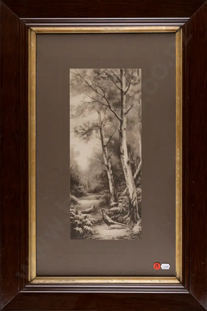 framed vintage print - pheasants H-355 W-145 Image 1++