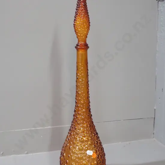 amber moulded glass genie bottle with stopper H-560 D-130