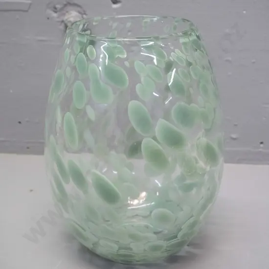 art glass vase - mottled light green & clear H-230 D-160