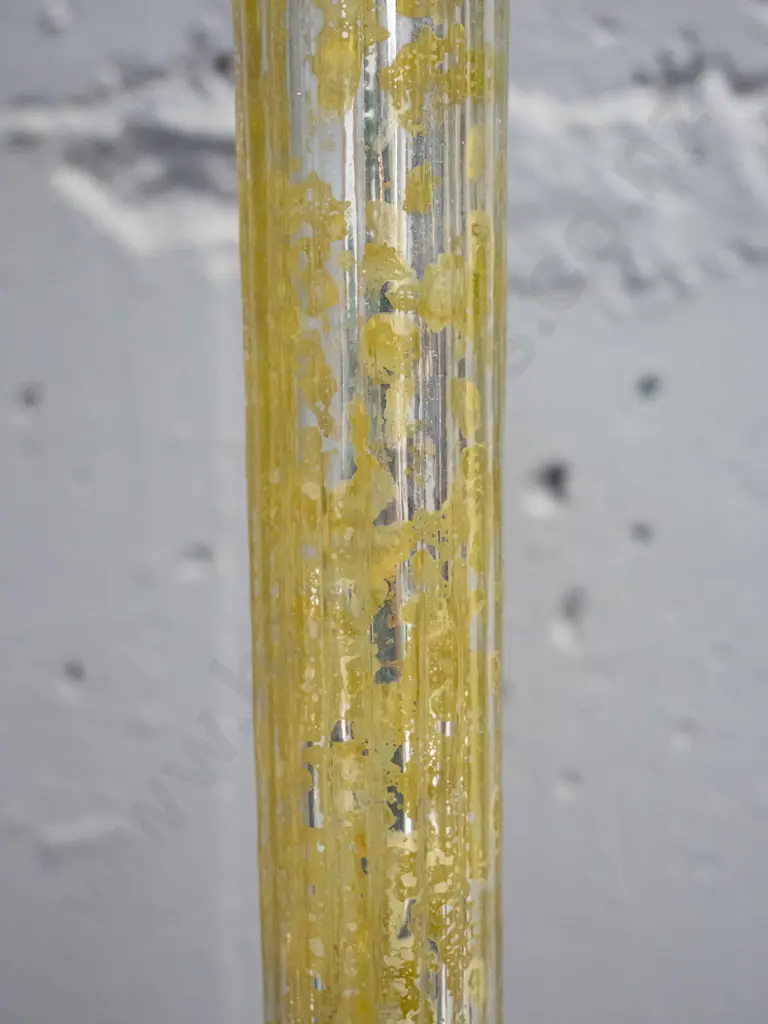 pair of tall glass candle holders with interior mottled silver and gold decoration H-625 Image 1++