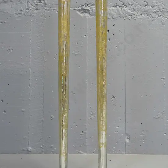 pair of tall glass candle holders with interior mottled silver and gold decoration H-625