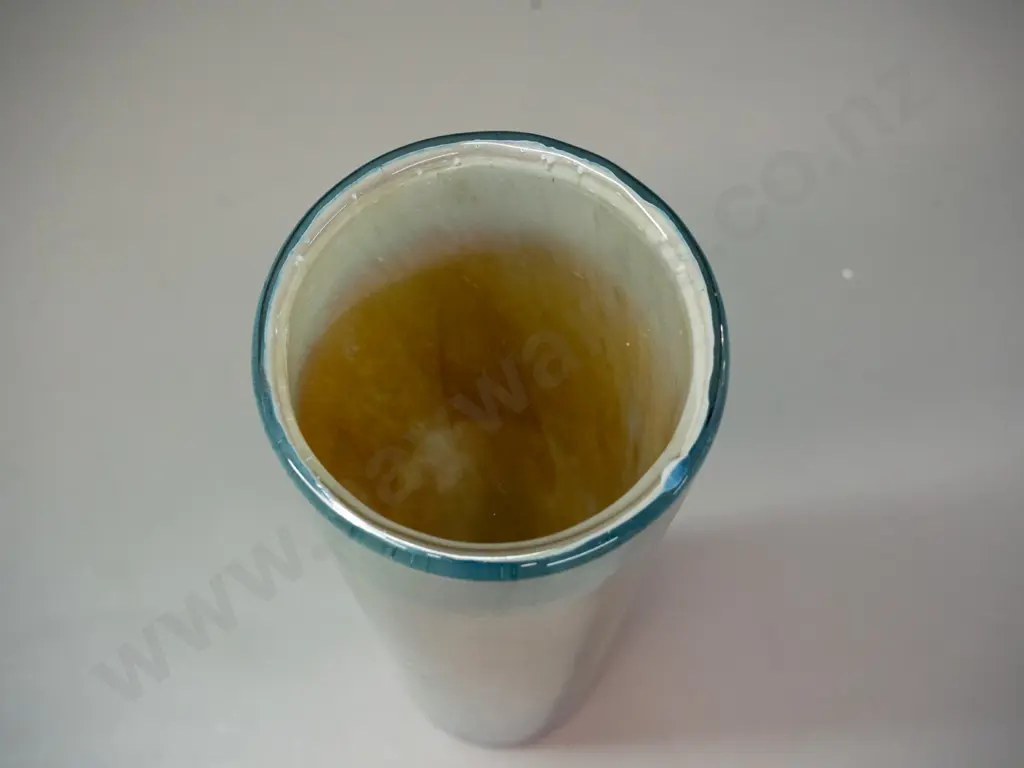 cylindrical art glass glass vase - blue-green tones & bubble inclusions, recycled glass by Dean Flowers. Small shallow Image 1++
