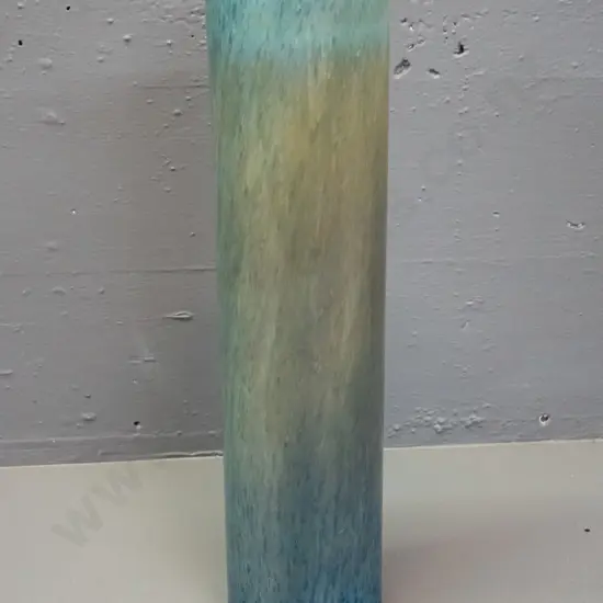 cylindrical art glass glass vase - blue-green tones & bubble inclusions, recycled glass by Dean Flowers. Small shallow