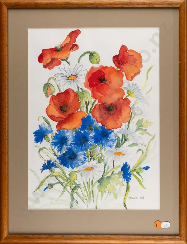Margaret Bell - framed watercolour -flowers H-350 W-250 Image 1++