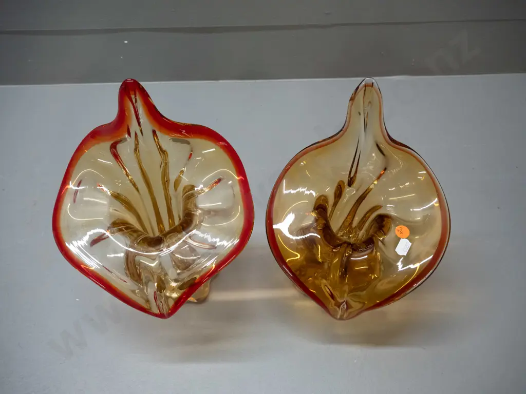 pair of art glass jack in the pulpit shape vases - lustre amber glass, slightly difference sizes - taller is H-300 W-190 Image 1++