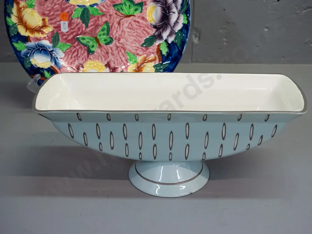 Beswick round footed flower trough and a Maling relief floral and butterfly plate. Vase has small chip to base and small Image 1++