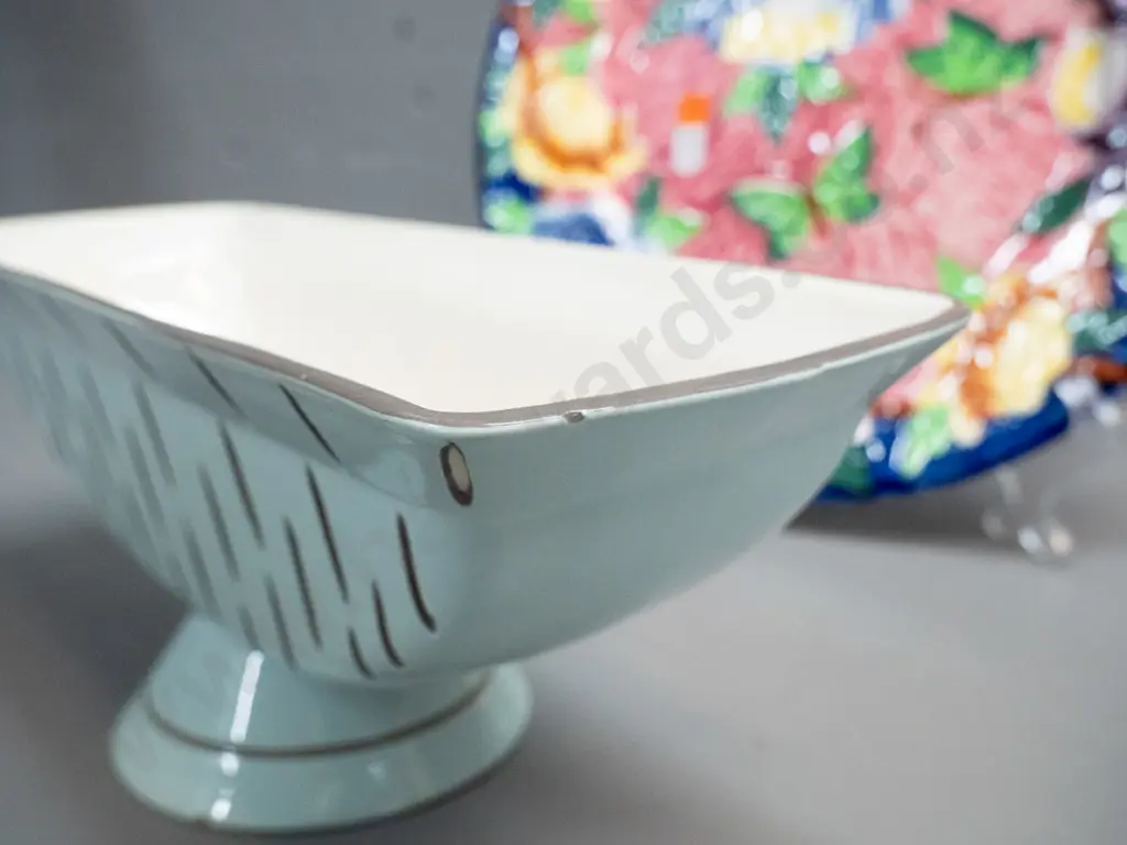 Beswick round footed flower trough and a Maling relief floral and butterfly plate. Vase has small chip to base and small Image 1++