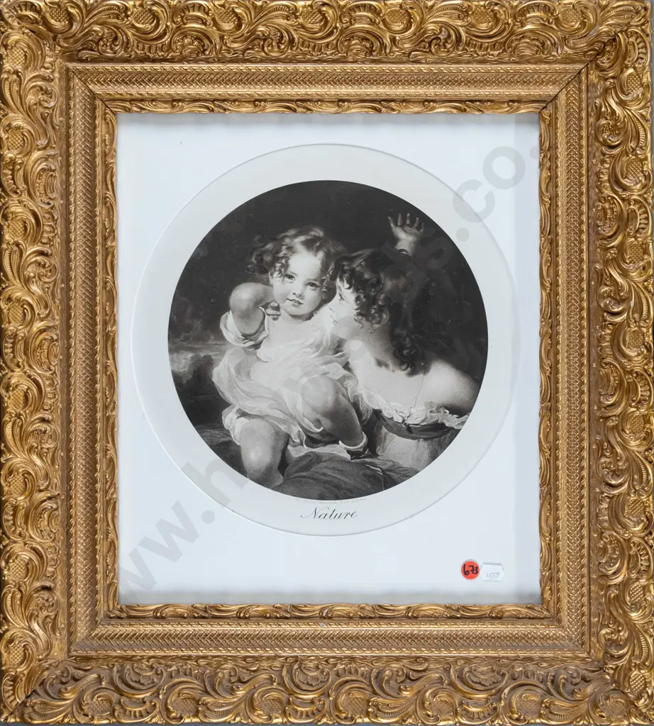 gilt framed vintage print "Nature" Diam-300 Image 1++