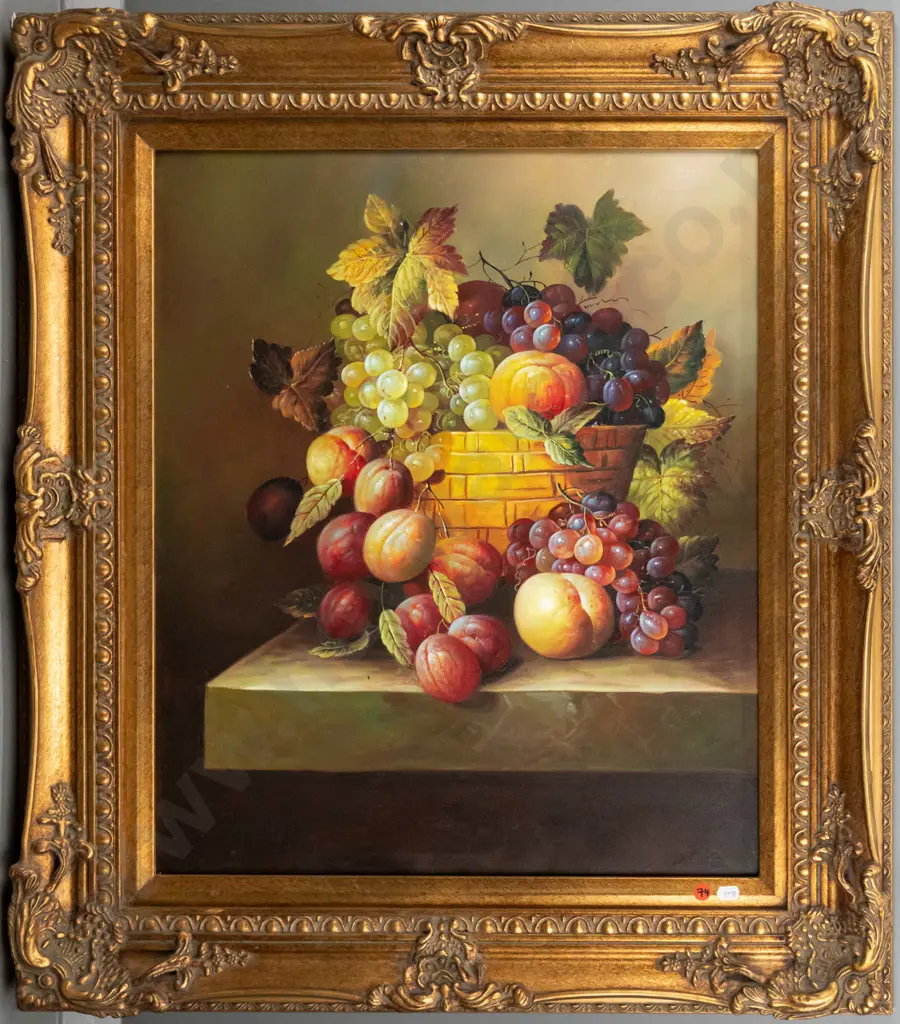 ornate gilt framed oil on board - still life fruit H-590 W-490 Image 1++