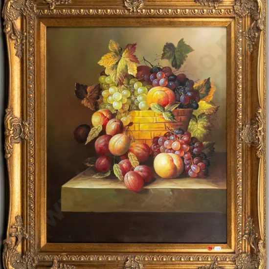 ornate gilt framed oil on board - still life fruit H-590 W-490