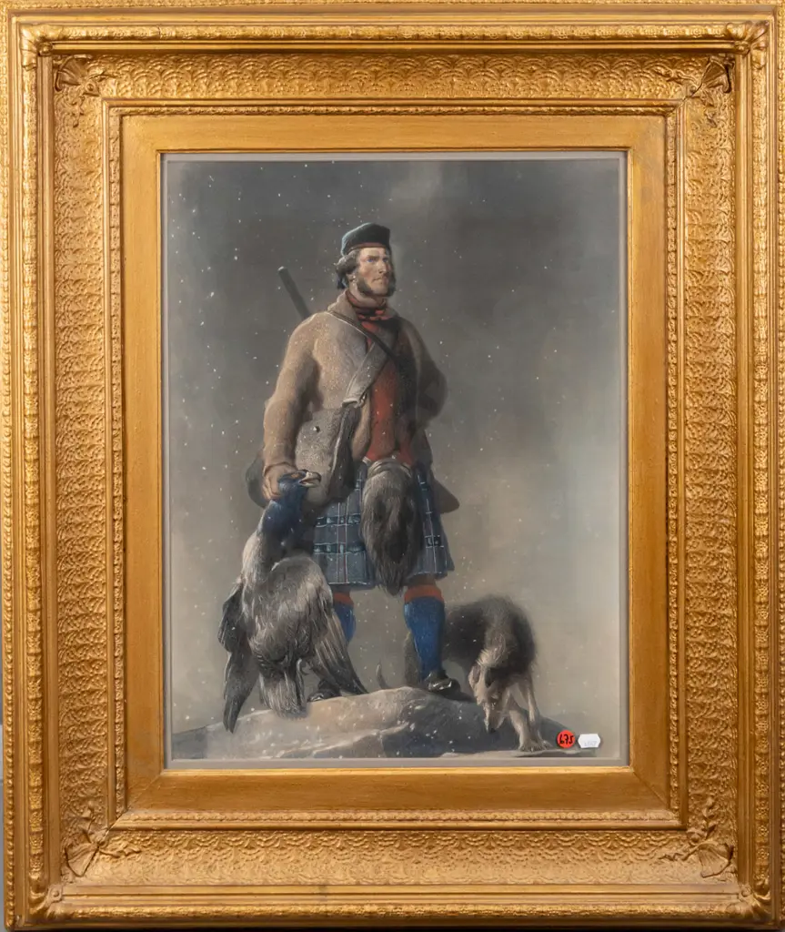 ornate gilt framed vintage print - Scottish hunting scene Overall H-780 W-640 Image 1++