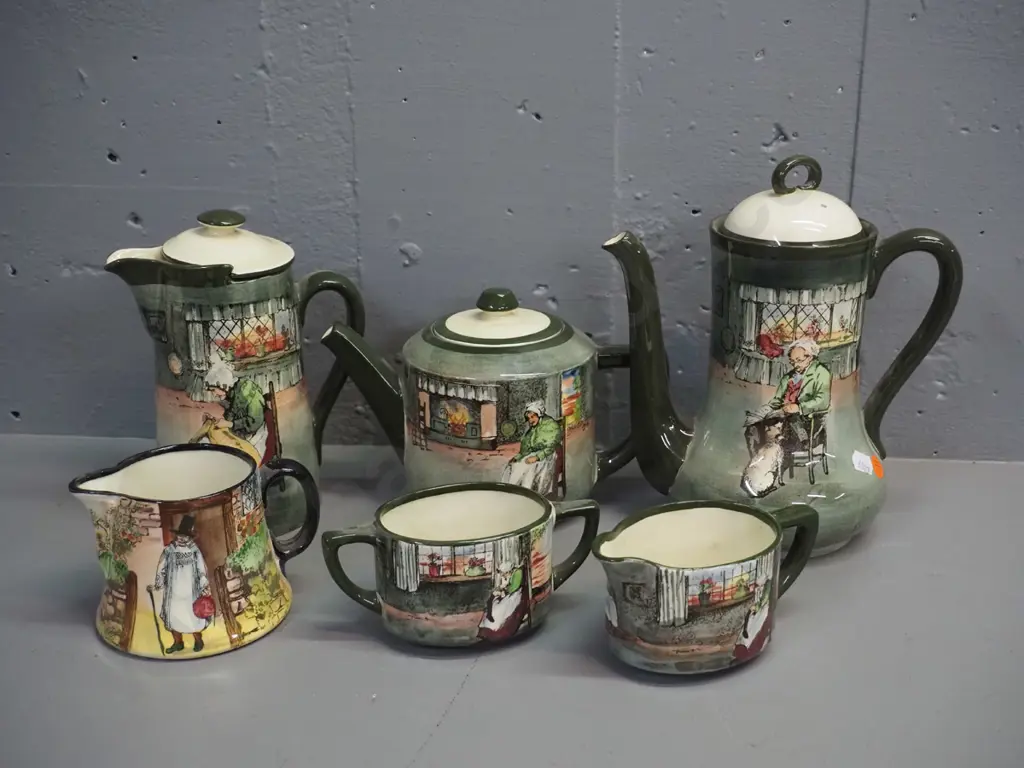 vintage Royal Doulton character ware tea and coffee ware with tea pot, coffee pot, hot water jug, cream & sugar and a Image 1++