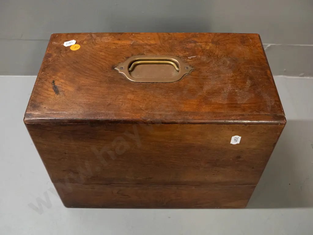 vintage timber travelling tobacco storage case with swivelling front door with inner compartments Image 1++