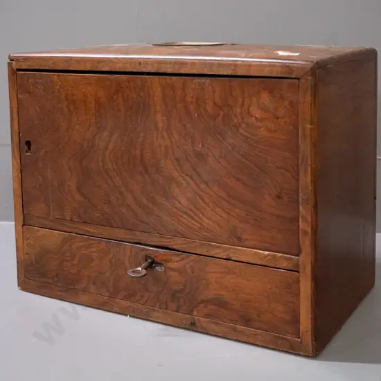 vintage timber travelling tobacco storage case with swivelling front door with inner compartments