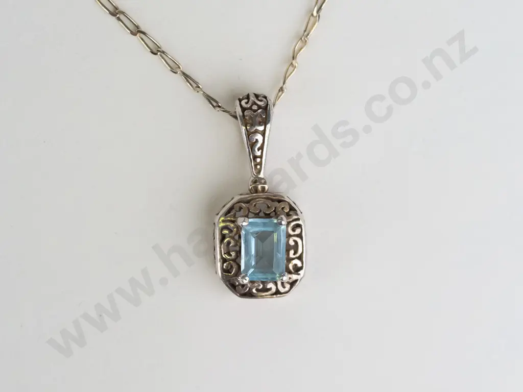 aquamarine necklace chain stamped 925 Image 1++