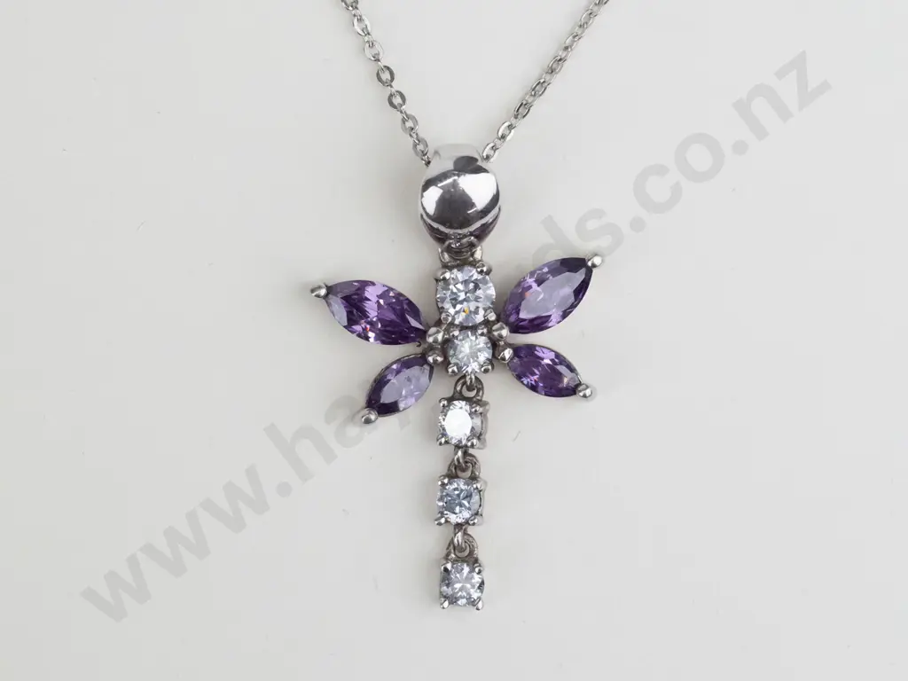 amethyst & cz necklace no mark Image 1++