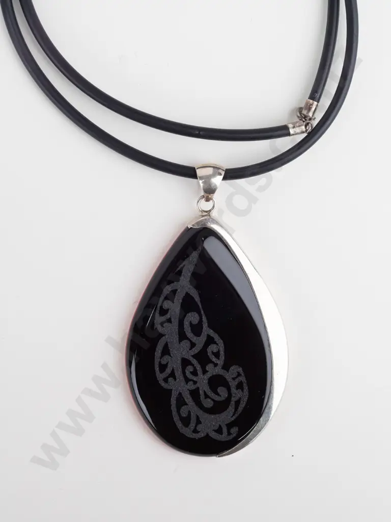 large silver/red necklace on black strand  stamped 925 Image 1++