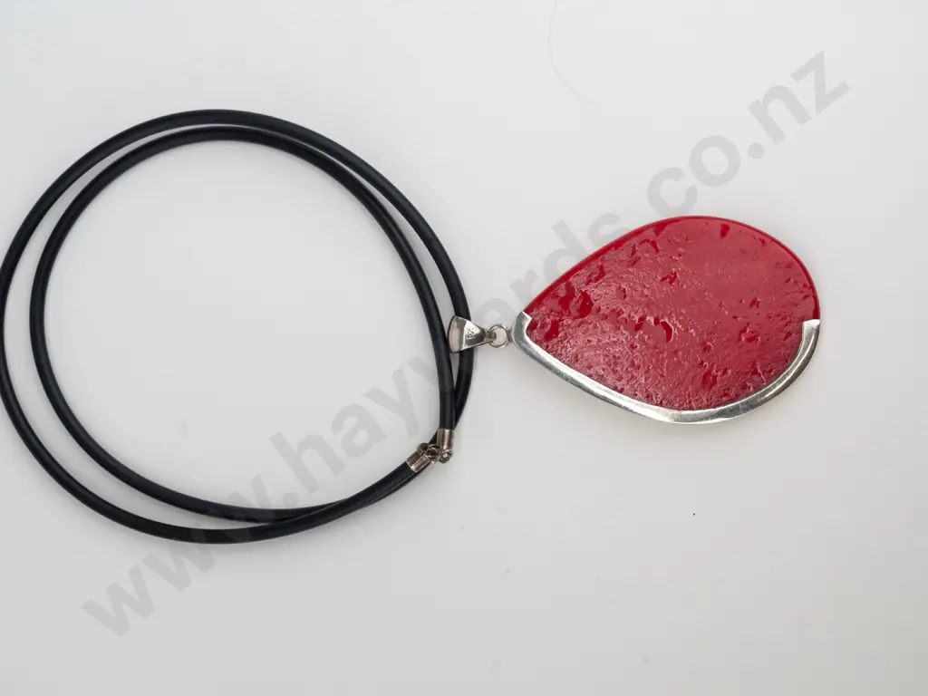 large silver/red necklace on black strand  stamped 925 Image 1++