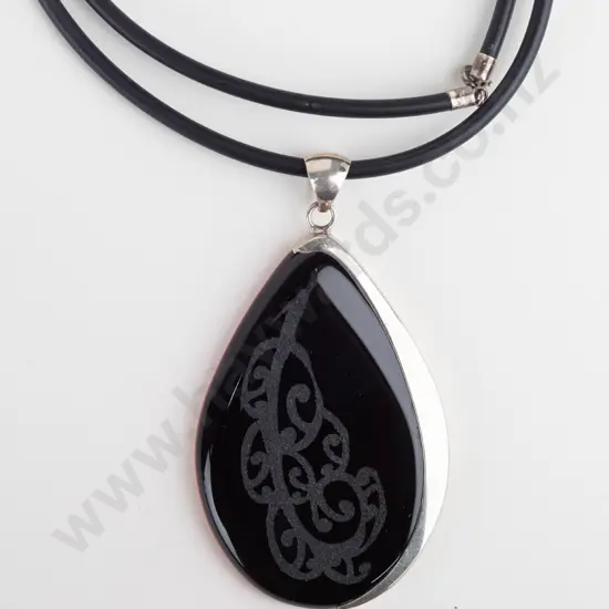 large silver/red necklace on black strand  stamped 925