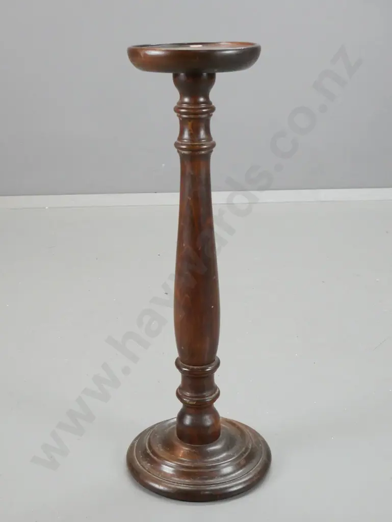 dark stained pine turned column plant stand - some splitting, staining H-660 Base D-240 Image 1++