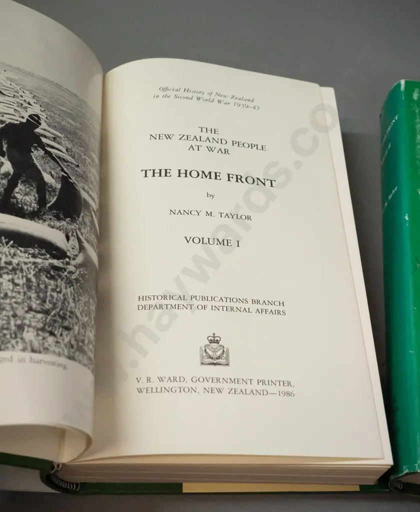 2 Volume "The Home Front - The New Zealand People at War" by Nancy Taylor, pub. 1986 - minor wear to dust jackets Image 1++