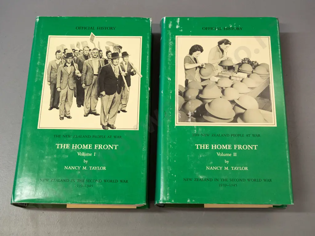 2 Volume "The Home Front - The New Zealand People at War" by Nancy Taylor, pub. 1986 - minor wear to dust jackets Image 1++