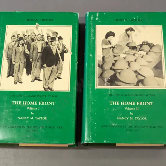 2 Volume "The Home Front - The New Zealand People at War" by Nancy Taylor, pub. 1986 - minor wear to dust jackets