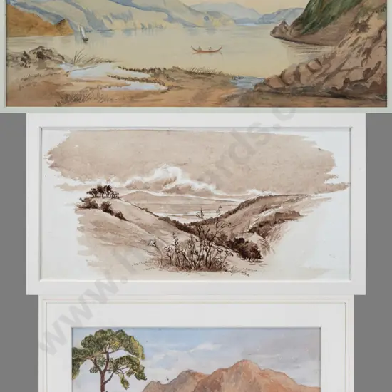 3x unframed watercolours  - lake and mountain scenes (slight foxing) Largest  H-195 W-330