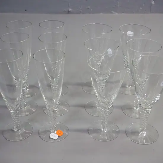 twisted stem glassware - 6 champagne flutes H-175 and 6 wine glasses