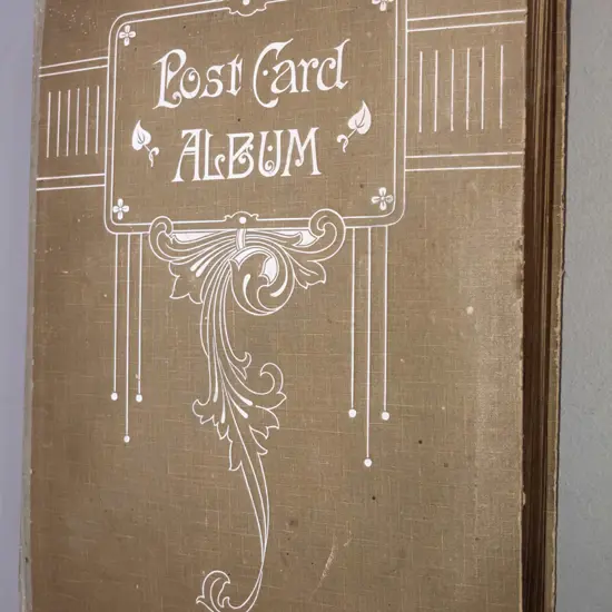 album of vintage postcards, mostly with stamps and postmarks - assorted overseas subjects, portraits etc. H-300 W-240