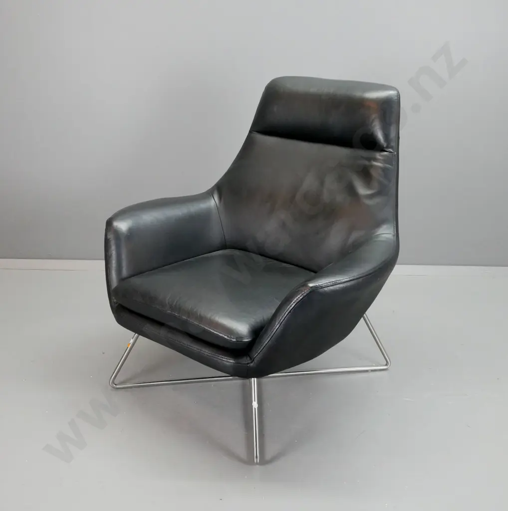 contemporary black leather lounge chair on tubular chrome x-frame base - a few small marks to leather H-935 W-900 D-750 Image 1++