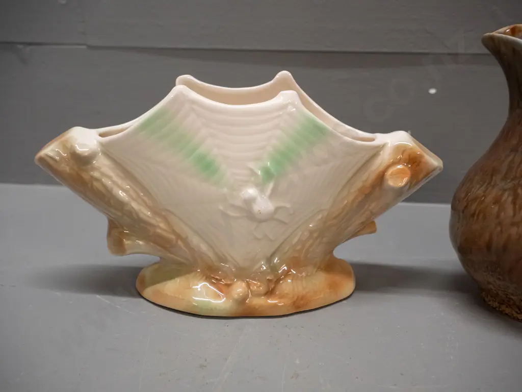 2 pieces of New Zealand pottery - (Crown Lynn?) jug marked 51. on base and a Titian Ware spider web vase marked T104. Image 1++