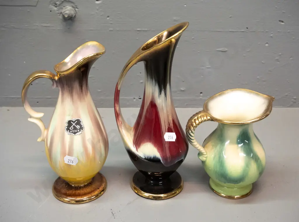 3 H.O.O. (Hofmann-Otto-Oswald) German pottery jug vases - tallest is H-240 Image 1++