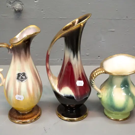 3 H.O.O. (Hofmann-Otto-Oswald) German pottery jug vases - tallest is H-240