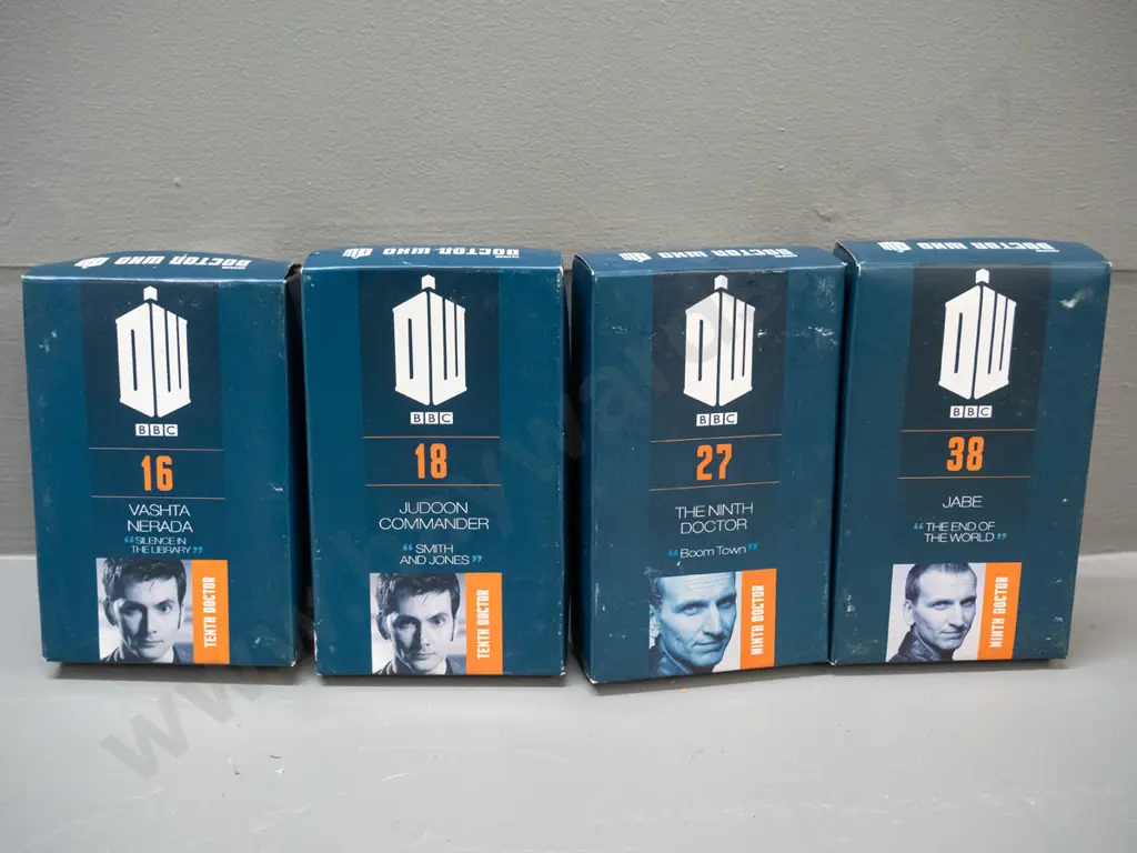 4 boxed BBC 50th Anniversary Dr. Who 1:21 scale character figures - numbers 16, 18, 27 and 38 - see photos for details Image 1++